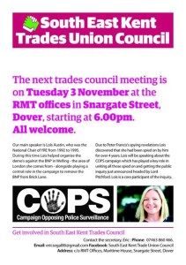 Flier for SE Kent Trades Union Council meeting