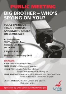 Unite Spycops Meeting Poster