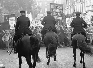Police on horseback charge demonstrators against the Vietnam War, Grosvenor Square, 17 March 1968