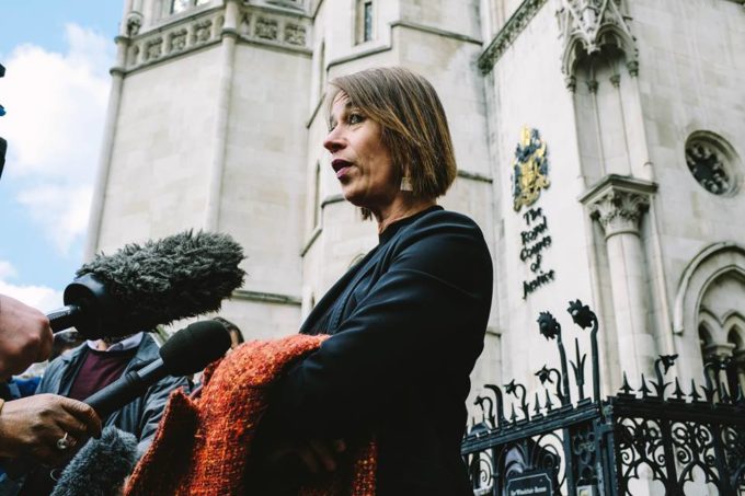 Phillippa Kaufmann QC speaks to the press outside the Royal Courts of Justice, 21 March 2018