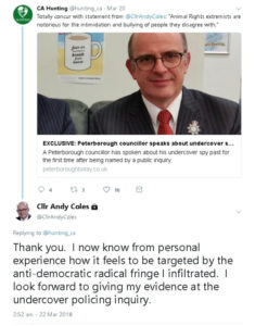 Andy Coles replies to Countryside Alliance hunters' tweet