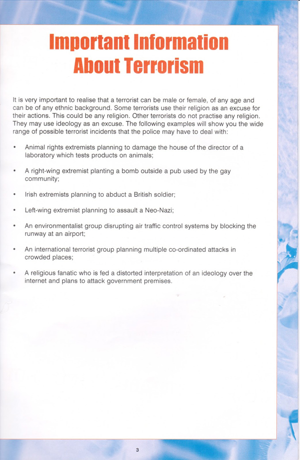 Page from 2012 Greater Manchester Police briefing conflating activism with terrorism