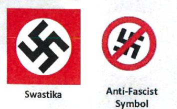 Swastika and swastika croseed out, taken from counter-terroism police briefing