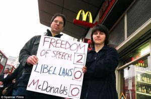 Dave Morris and Helen Steel outside McDonald's
