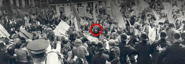 Kevin Gately (circled), anti-fascist demonstration, London, 15 June 1974