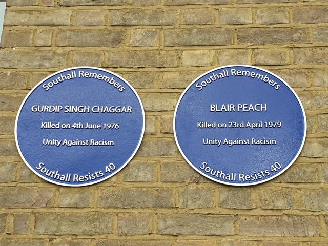Blue plaques on Southall Town Hall, 2019