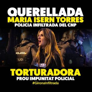 Poster for the lawsuit about Maria Isern Torres, undercover police officer