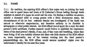 SDS Tradecraft Manual section on stealing a dead child's identity