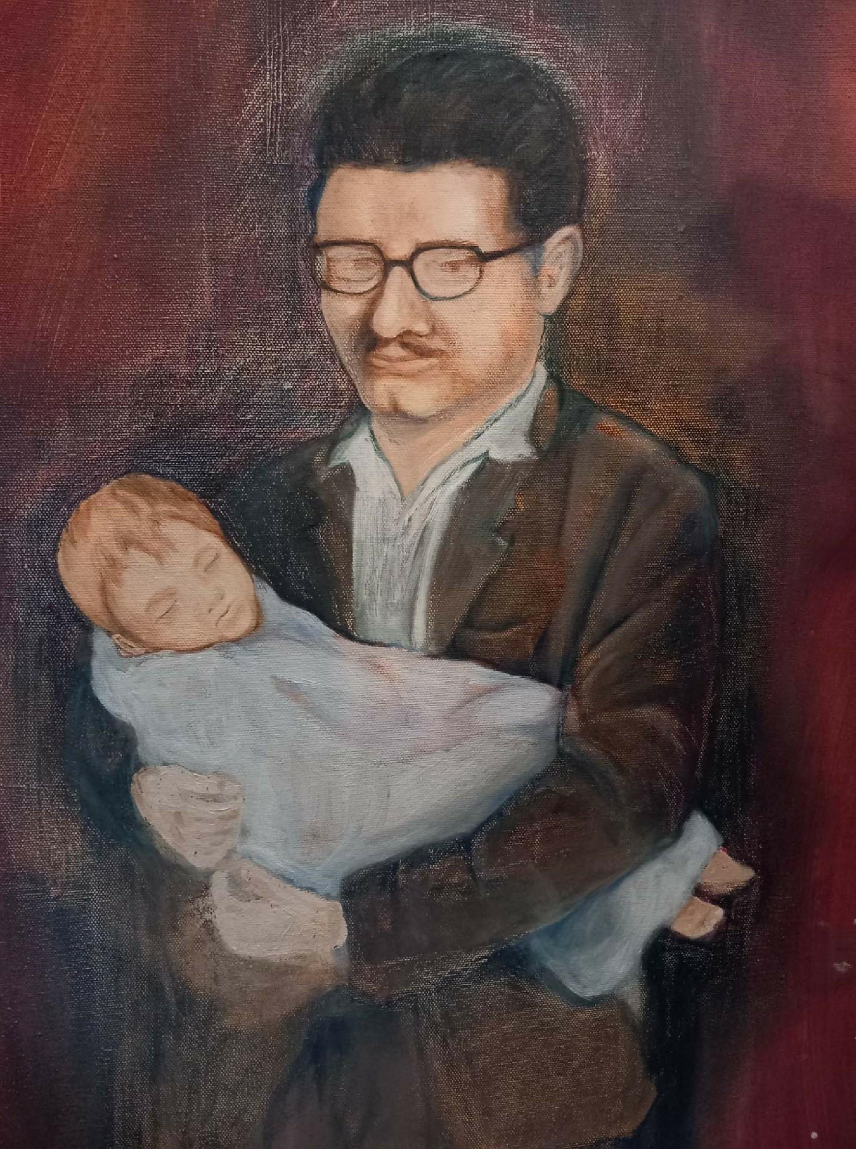 Painting by Kaden Blake - Matthew Rayner in his father's arms