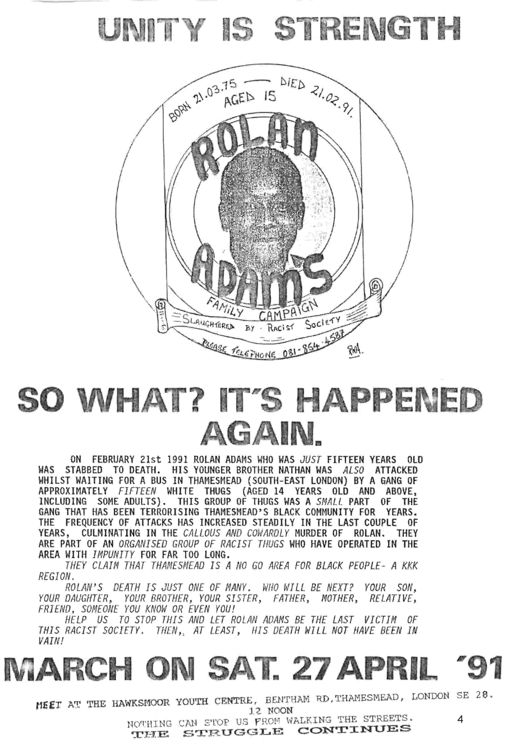 Rolan Adams campaign 1991 flyer