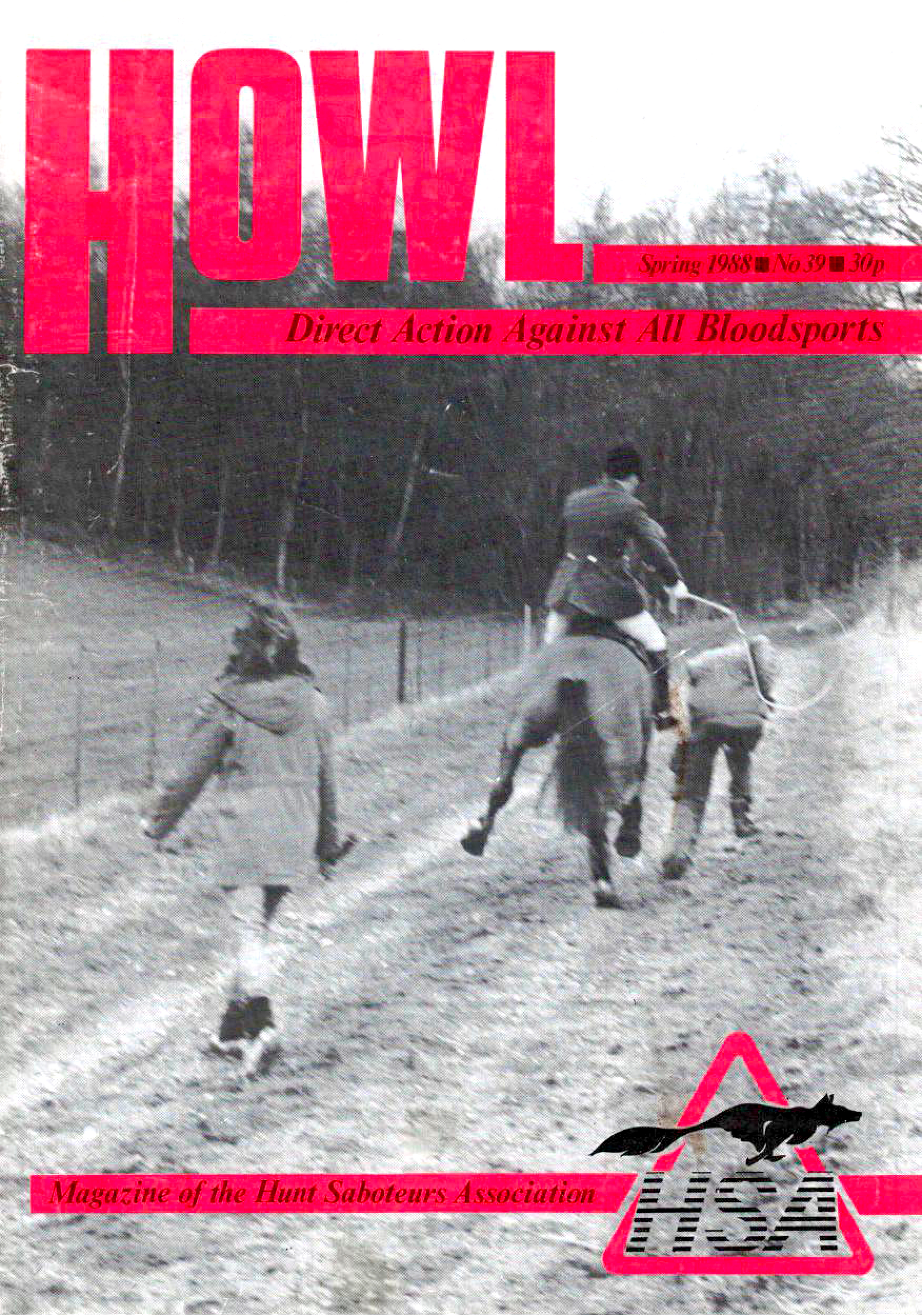 The cover of Hunt Saboteurs Association magazine Howl, issue 39, Spring 1988