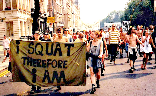 Squatters protest against the Criminal Justice Bill in London, 26 July 1994