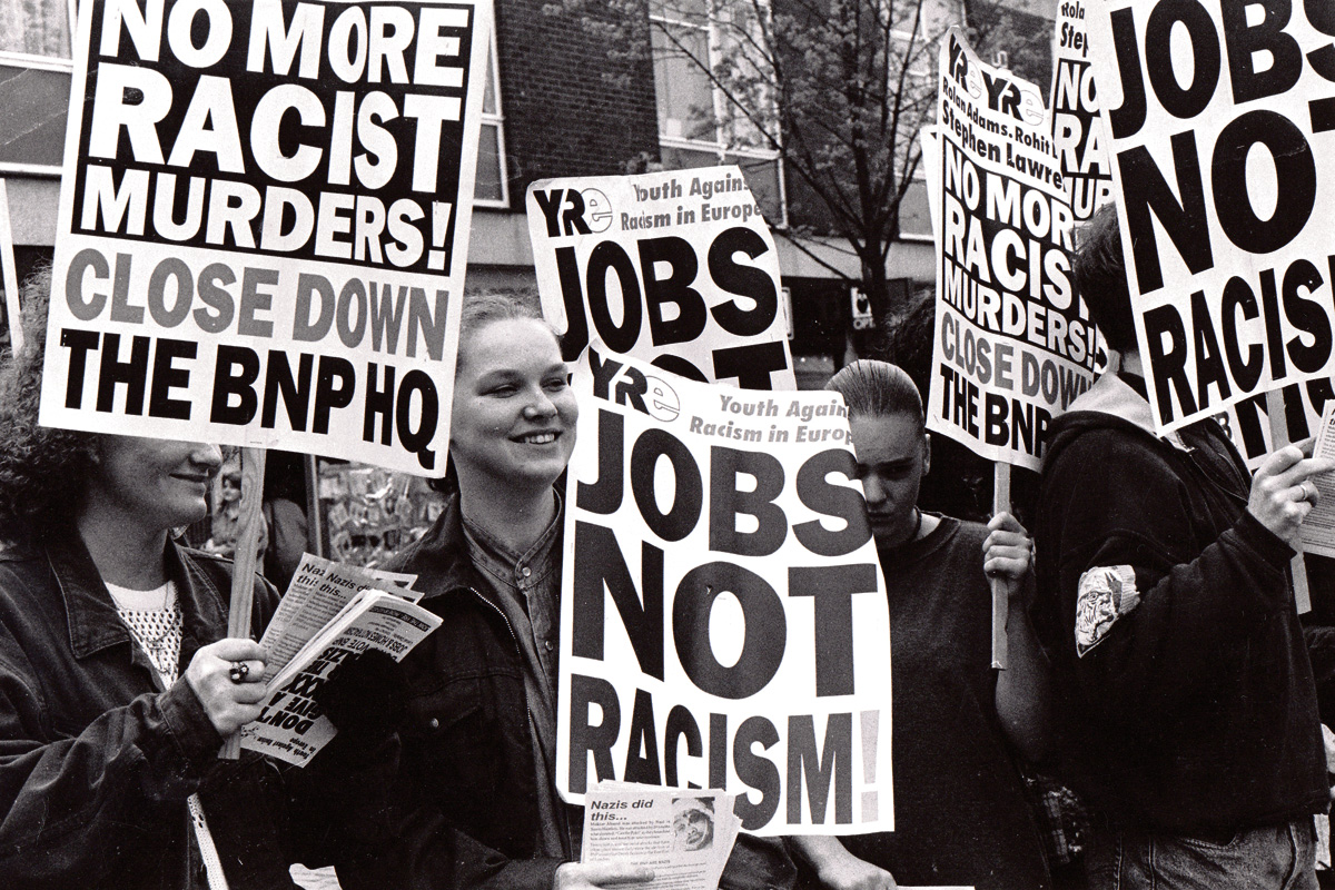Youth Against Racism in Europe protest against the BNP, 1993 (pic: Ged Grebby)