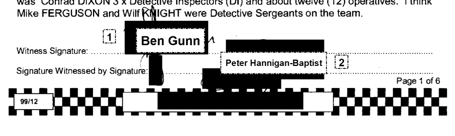 One of seven instances of HN143 Dennis 'Ben' Gunn's signature on his statement to Operation Herne