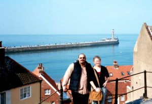 Carlo Soracchi at Whitby harbour with Donna McLean's sister, March 2003.