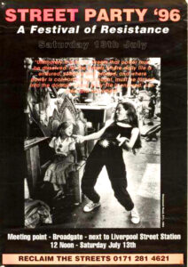 Leaflet for the Reclaim the Streets protest party in London, 13 July 1996
